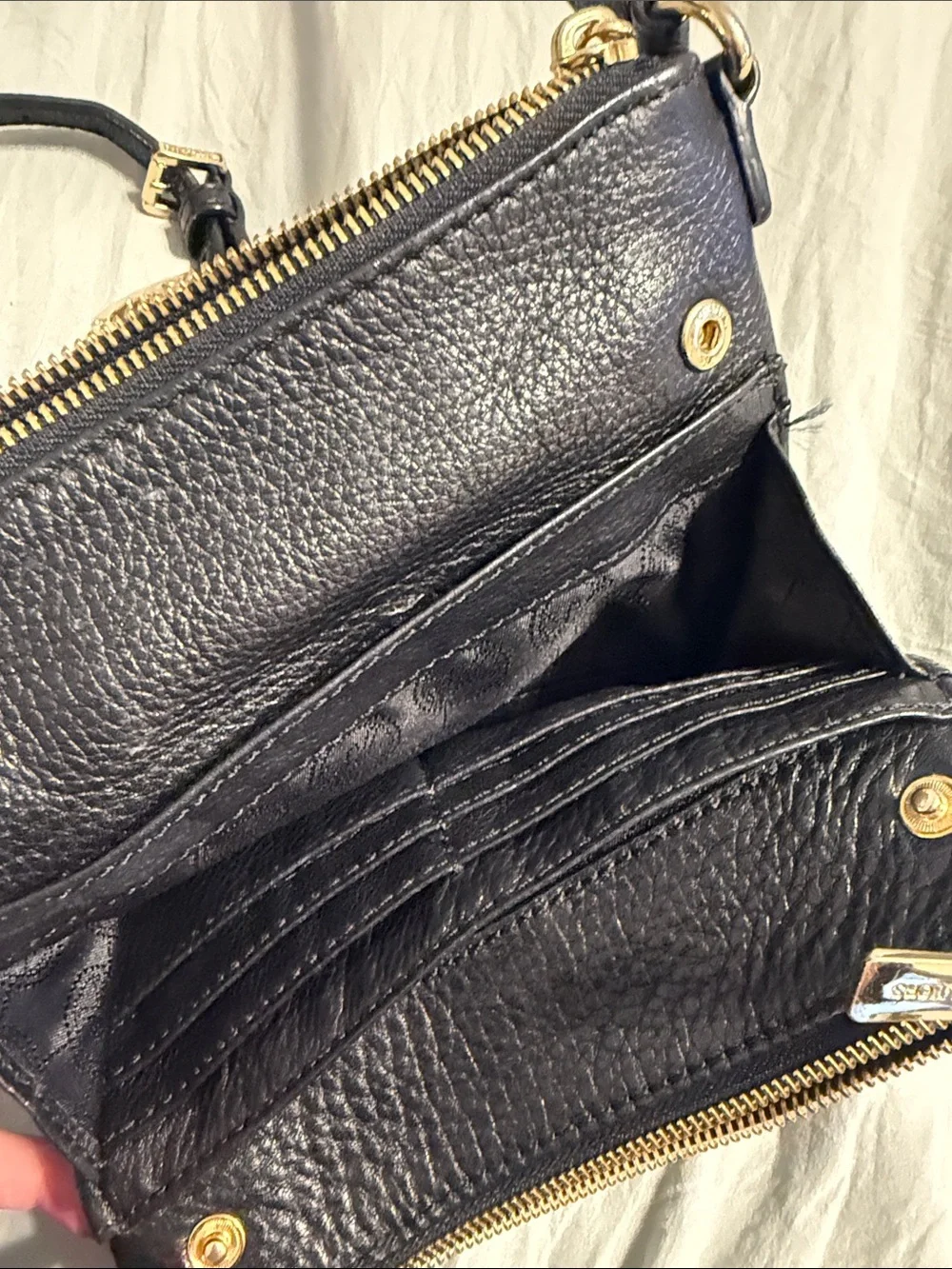 Michael Kors Black Leather Crossbody with Gold MK Accent
